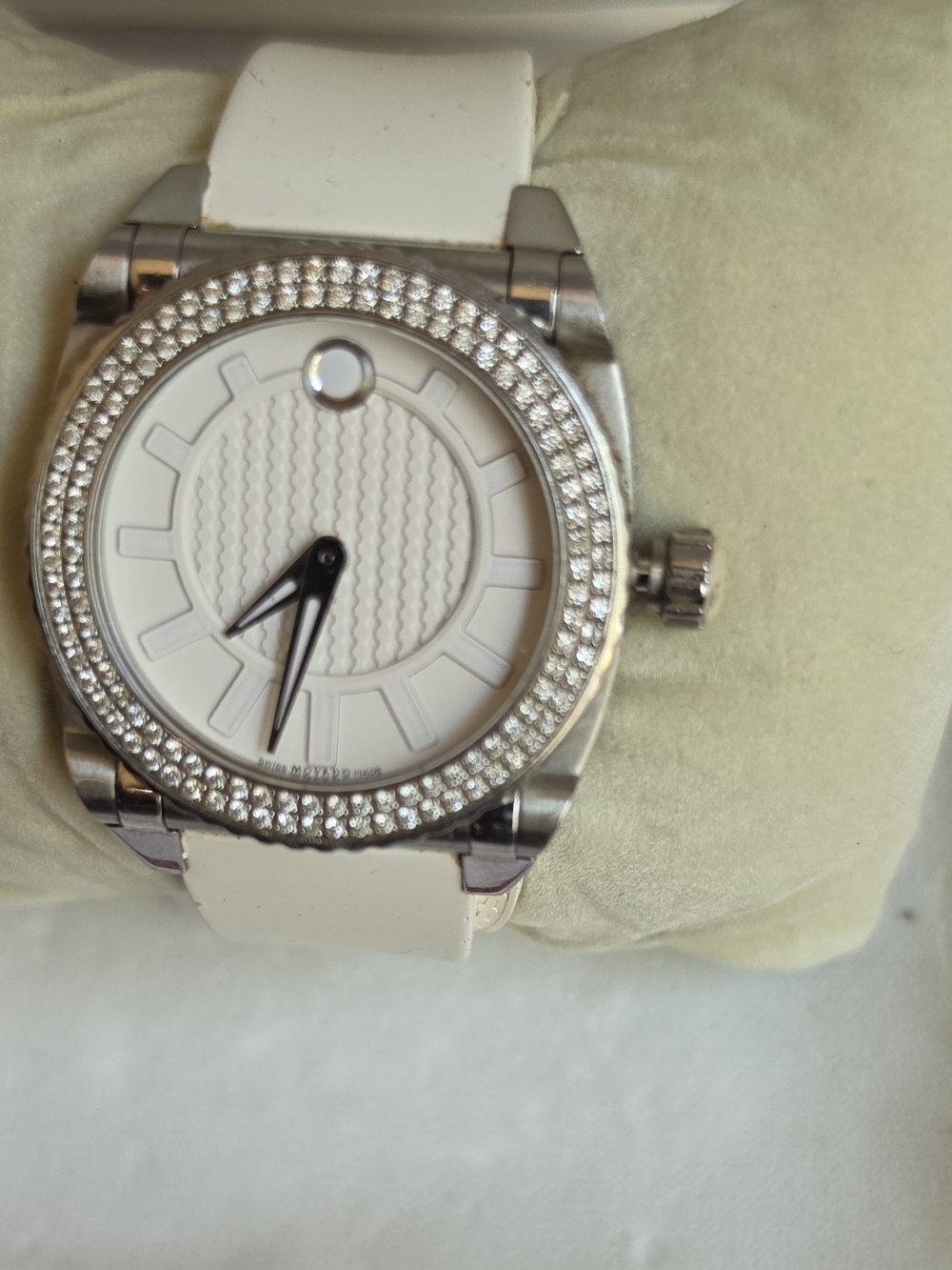 Rare Movado Master White Dial Watch with Double Row Diamond Bezel.working